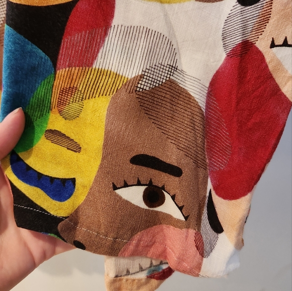 OGE AJIBE‎ M multicoloured abstract faces wearable art Canadian Rayon Picasso - Picture 11 of 16